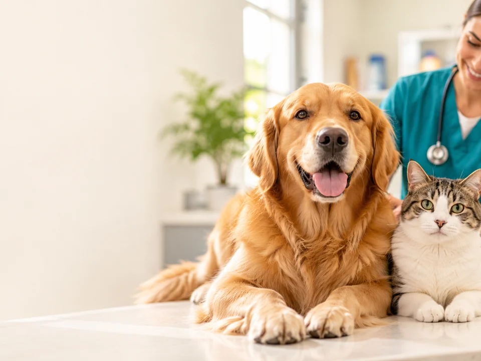 Veterinarian with a dog and cat, illustrative image